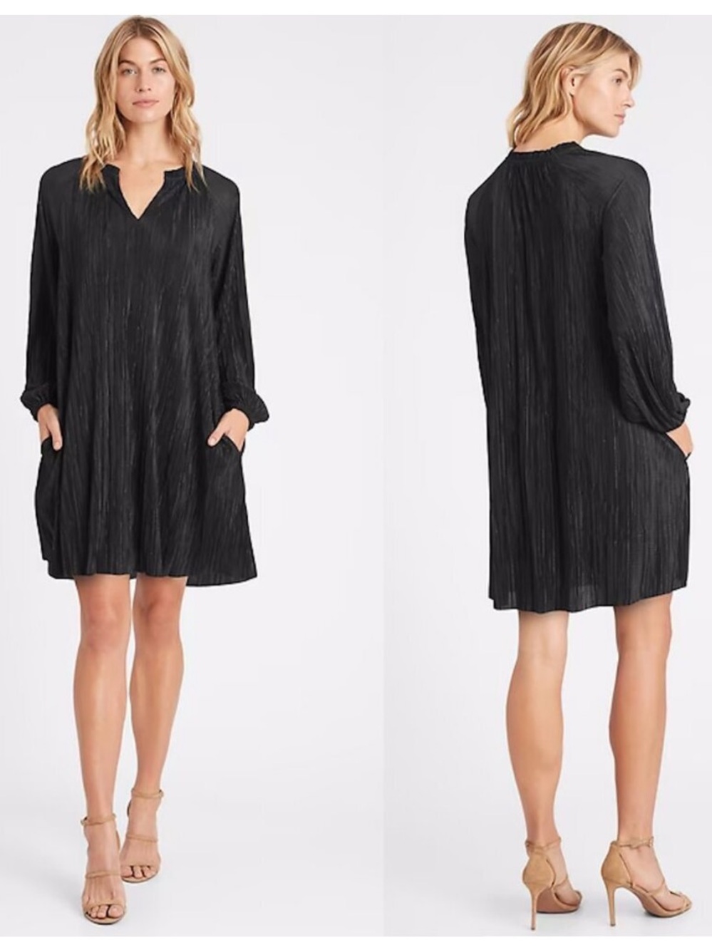 NWT banana republic pleated long sleeve shift dress XS